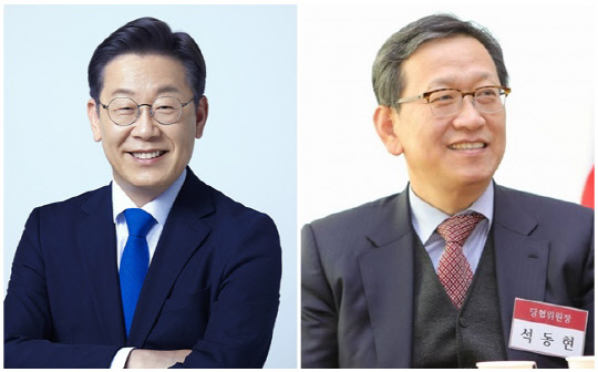 이재명(왼쪽) 더불어민주당 대표와 석동현 변호사. <민주당 제공, 석동현 SNS>